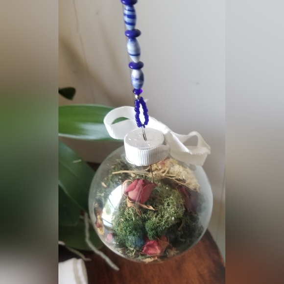 New! Handcrafted Witch Ball with Blue Lampwork Beads - Picture 3 of 3